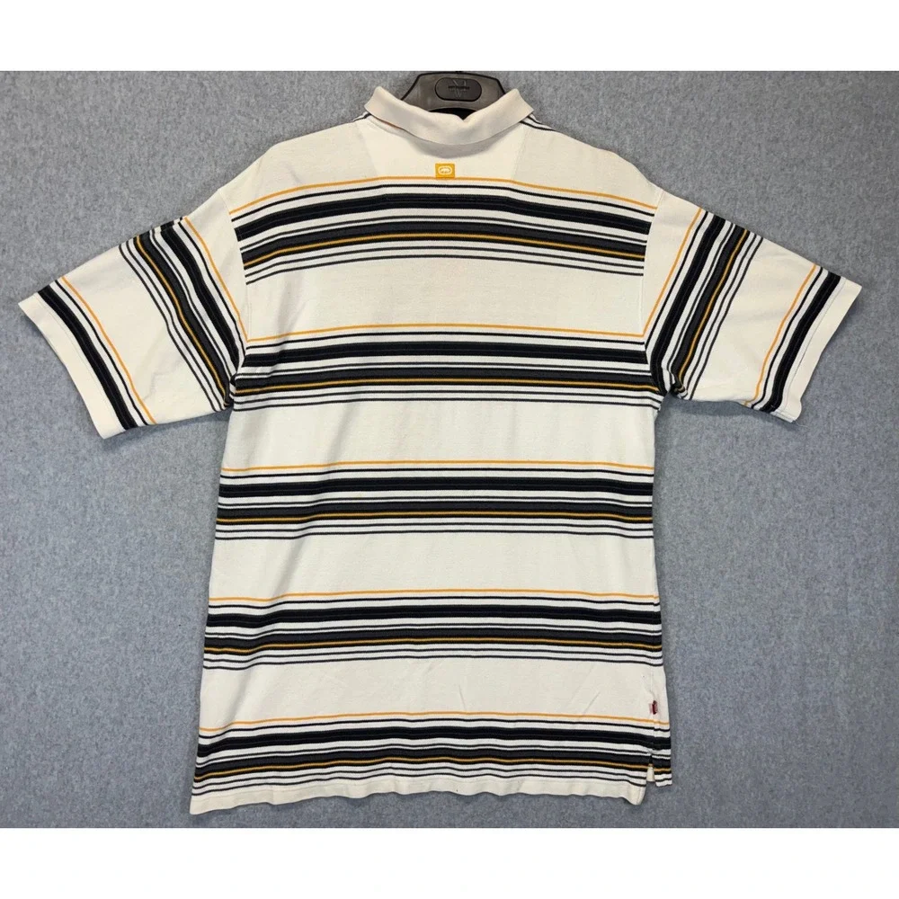 Ecko Unltd Mens 2XL Striped Polo Shirt White Black Orange Rhino Logo Streetwear - Picture 2 of 11